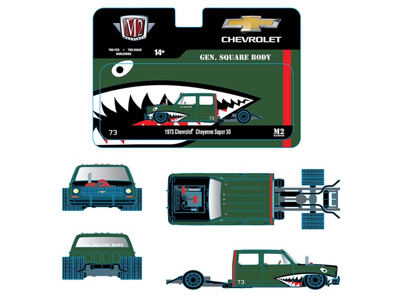 PRE-ORDER 1973 Chevrolet Cheyenne Super 30 Bedless Shark Mouth - General Square Body (Auto-Thentics) Diecast 1:64 Scale Model - M2 Machines 39000-HS01