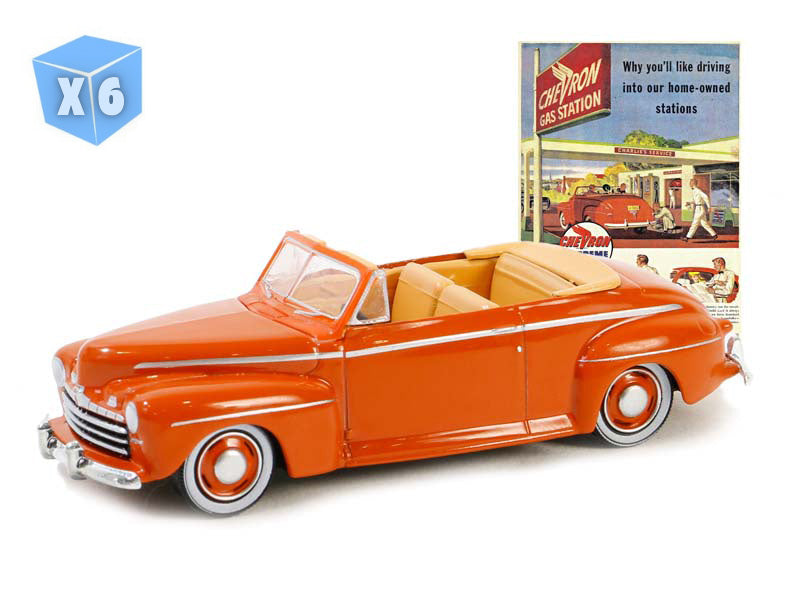 6 PACK 1946 Ford Super Deluxe Convertible – Chevron Supreme (Vintage Ad Cars Series 10) Diecast 1:64 Scale Model - Greenlight 39140A
