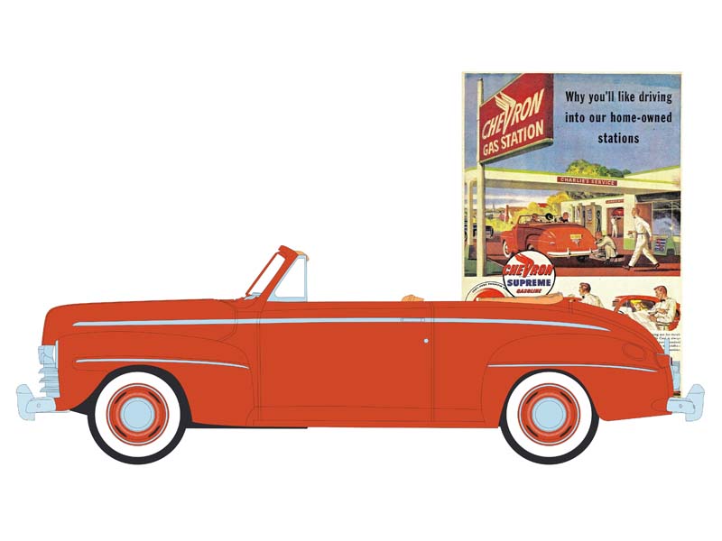 PRE-ORDER 1946 Ford Super Deluxe Convertible – Chevron Supreme (Vintage Ad Cars Series 10) Diecast 1:64 Scale Model - Greenlight 39140A