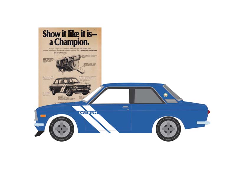 PRE-ORDER 1972 Datsun 510 - Show it Like it is - a Champion (Vintage Ad Cars Series 11) Diecast 1:64 Scale Model - Greenlight 39150C