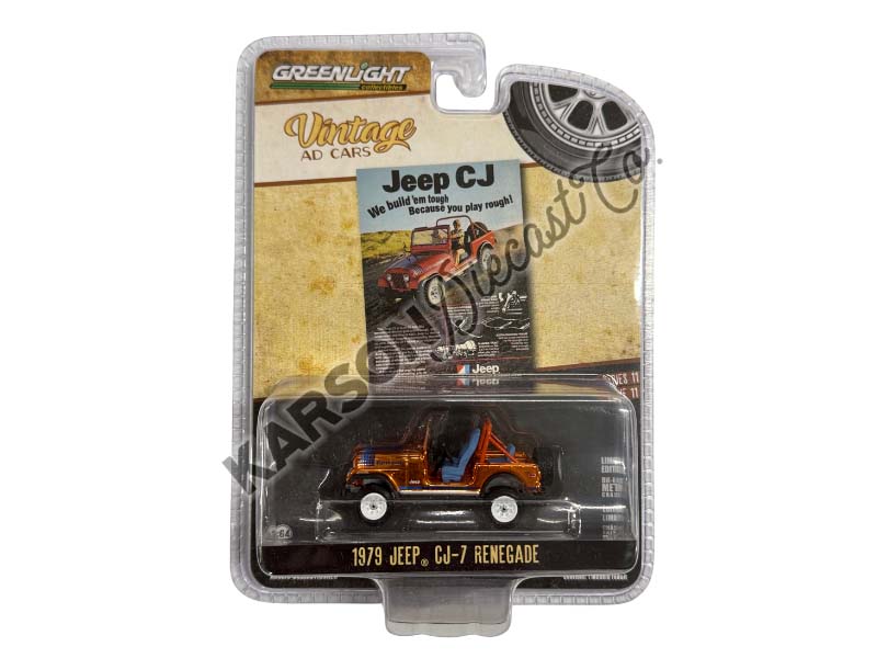 CHROME CHASE 1979 Jeep CJ-7 Renegade - We Build 'em Tough Because you Play Rough (Vintage Ad Cars Series 11) Diecast 1:64 Scale Model - Greenlight 39150F