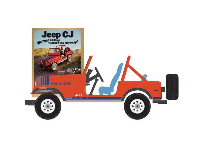 PRE-ORDER 1979 Jeep CJ-7 Renegade - We Build 'em Tough Because you Play Rough (Vintage Ad Cars Series 11) Diecast 1:64 Scale Model - Greenlight 39150F