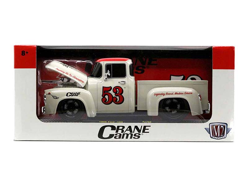 1956 Ford F-100 Crane Cams #53 – White w/ Red Top (Limited Edition) Diecast 1:24 Scale Model - M2 Machines 40300-108B