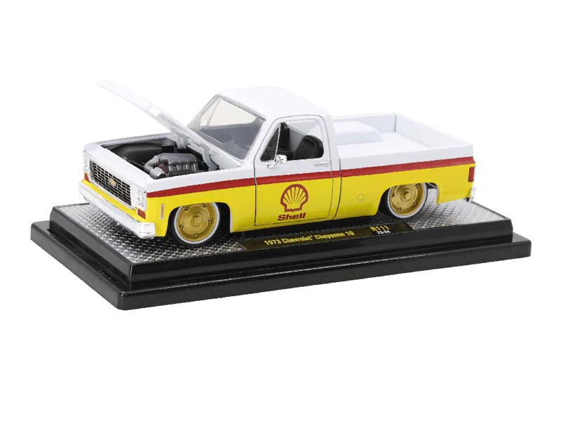 1973 Chevrolet Cheyenne 10 Shell – White/Yellow w/ Red Stripe (Release 111) Diecast 1:24 Scale Model - M2 Machines 40300-111B