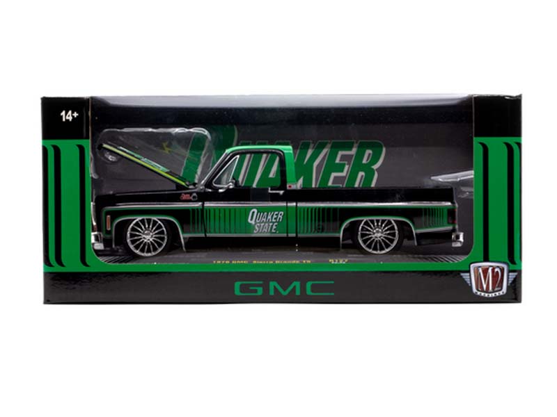 1976 GMC Sierra Grande Quaker State – Black/Green (Release 127 Version A) Diecast 1:24 Scale Models - M2 Machines 40300-127A