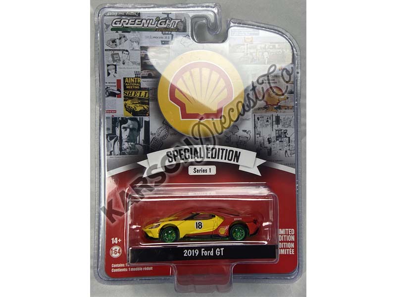 CHASE 2019 Ford GT #18 (Shell Oil Special Edition) Series 1 Diecast Scale 1:64 Model - Greenlight 41125E
