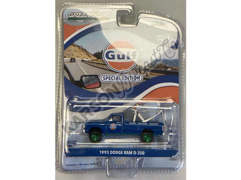 CHASE 1993 Dodge Ram D-350 w/ Drop-In Tow Hook (Gulf Oil Special Edition) Series 1 Diecast 1:64 Scale Models - Greenlight 41135F