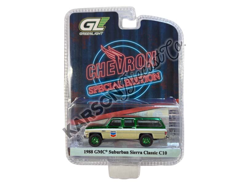 GREEN CHROME CHASE 1988 GMC Suburban Sierra Classic C10 (Chevron Special Edition Series 1) Diecast 1:64 Scale Model - Greenlight 41175D