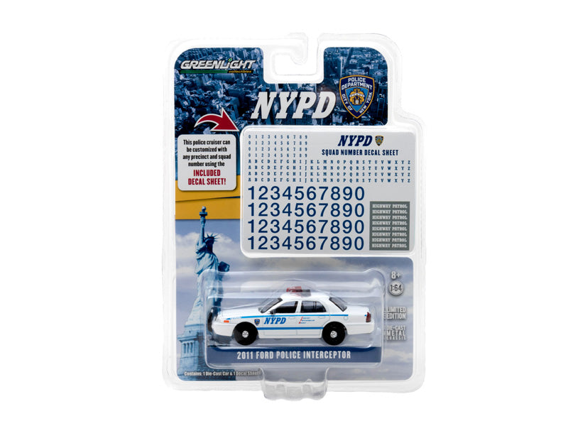 PRE-ORDER 2011 Ford Crown Victoria Police Interceptor - NYPD w/ Squad Number Decal Sheet (Hobby Exclusive) Diecast 1:64 Scale Model - Greenlight 42771