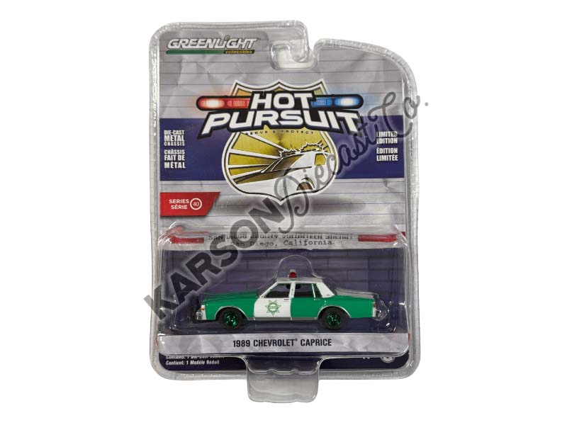 CHASE 1989 Chevrolet Caprice - San Diego County Volunteer Sheriff (Hot Pursuit Series 40) Diecast 1:64 Scale Model - Greenlight 42980B