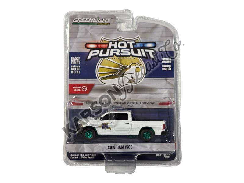 CHASE 2018 Ram 1500 - Indiana State Police State Trooper (Hot Pursuit Series 41) Diecast 1:64 Scale Model - Greenlight 42990C