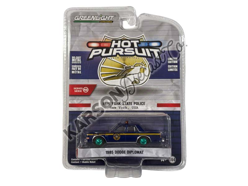CHASE 1985 Dodge Diplomat - New York State Police State Trooper (Hot Pursuit Series 42) Diecast 1:64 Scale Model - Greenlight 43000A
