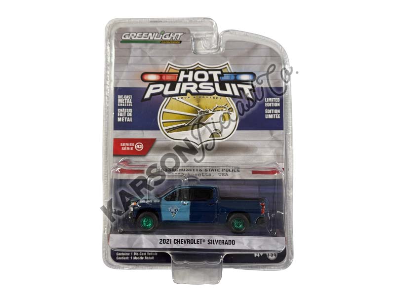 CHASE 2021 Chevrolet Silverado - Massachusetts State Police (Hot Pursuit Series 42) Diecast 1:64 Scale Model - Greenlight 43000E