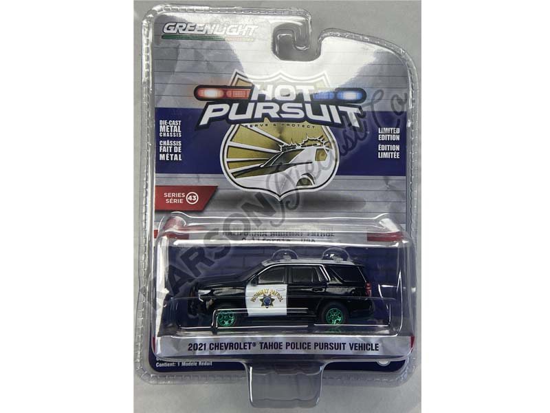 CHASE 2021 Chevrolet Tahoe Police Pursuit Vehicle - California Highway Patrol (Hot Pursuit) Series 43 Diecast 1:64 Scale Model - Greenlight 43010F