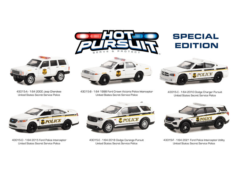 (Hot Pursuit Special Edition) - United States Secret Service Police (Hobby Exclusive) SET OF 6 Diecast Scale 1:64 Model - Greenlight 43015