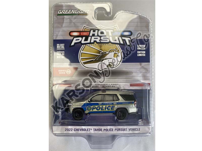 CHASE 2022 Chevrolet Tahoe Police Pursuit Vehicle - City of Orlando Police (Hot Pursuit Series 45) Diecast 1:64 Scale Model - Greenlight 43030E