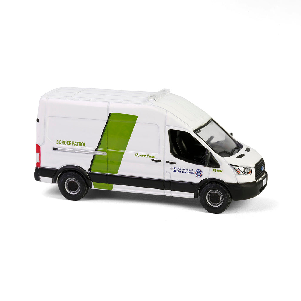 CHROME GREEN CHASE 2020 Ford Transit LWB High Roof (Hot Pursuit Special Edition - U.S. Customs and Border Patrol) Diecast 1:64 Scale Model - Greenlight 43035E