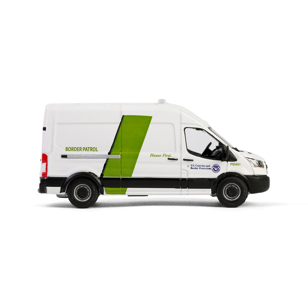 CHROME GREEN CHASE 2020 Ford Transit LWB High Roof (Hot Pursuit Special Edition - U.S. Customs and Border Patrol) Diecast 1:64 Scale Model - Greenlight 43035E