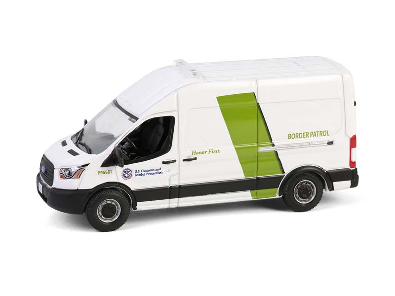 CHROME GREEN CHASE 2020 Ford Transit LWB High Roof (Hot Pursuit Special Edition - U.S. Customs and Border Patrol) Diecast 1:64 Scale Model - Greenlight 43035E