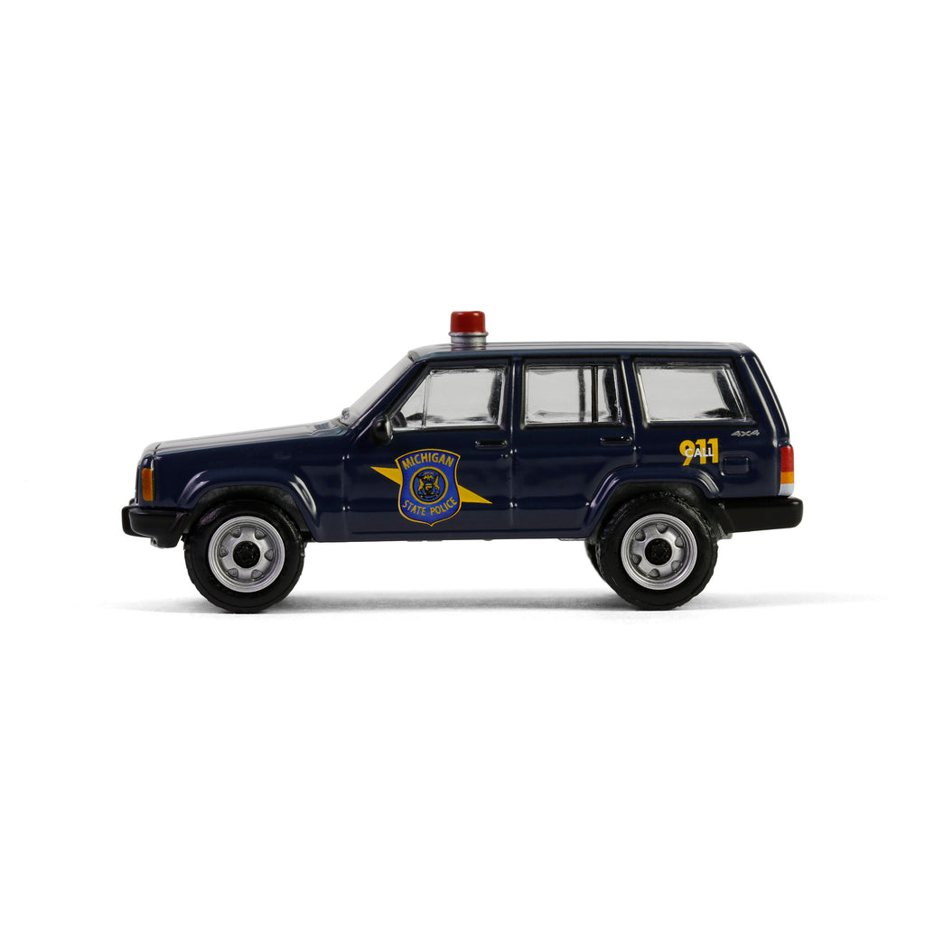 RAW CHASE 2001 Jeep Cherokee - Michigan State Police (Hot Pursuit Series 46) Diecast 1:64 Scale Model - Greenlight 43040E