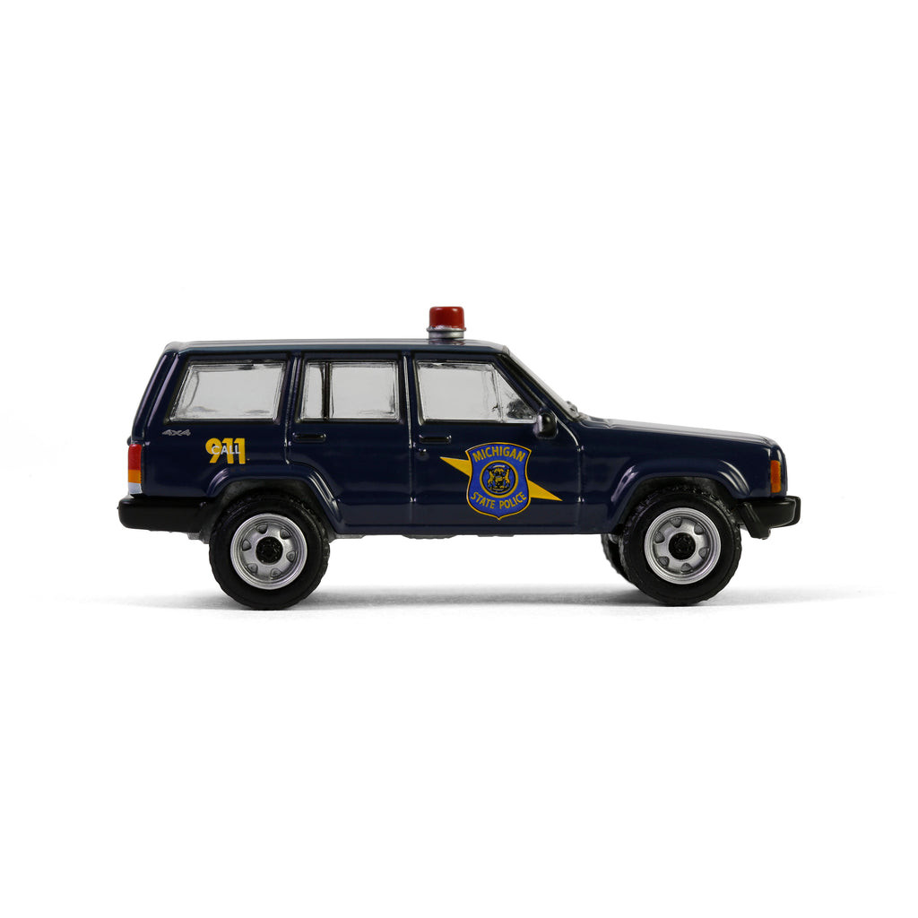 RAW CHASE 2001 Jeep Cherokee - Michigan State Police (Hot Pursuit Series 46) Diecast 1:64 Scale Model - Greenlight 43040E