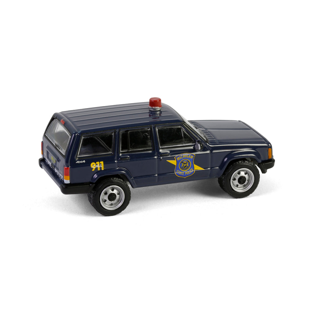 RAW CHASE 2001 Jeep Cherokee - Michigan State Police (Hot Pursuit Series 46) Diecast 1:64 Scale Model - Greenlight 43040E