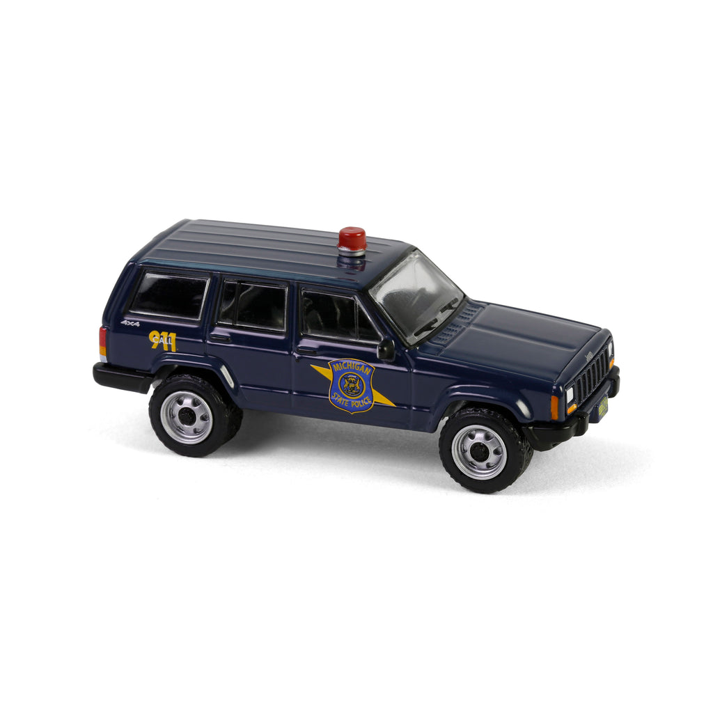 RAW CHASE 2001 Jeep Cherokee - Michigan State Police (Hot Pursuit Series 46) Diecast 1:64 Scale Model - Greenlight 43040E