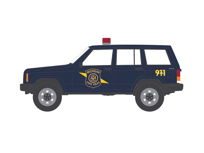 RAW CHASE 2001 Jeep Cherokee - Michigan State Police (Hot Pursuit Series 46) Diecast 1:64 Scale Model - Greenlight 43040E