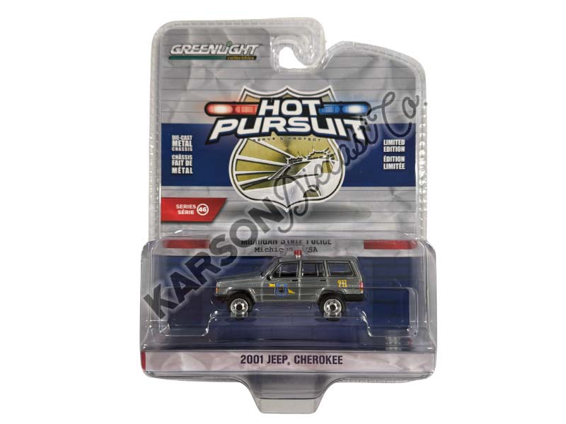 RAW CHASE 2001 Jeep Cherokee - Michigan State Police (Hot Pursuit Series 46) Diecast 1:64 Scale Model - Greenlight 43040E