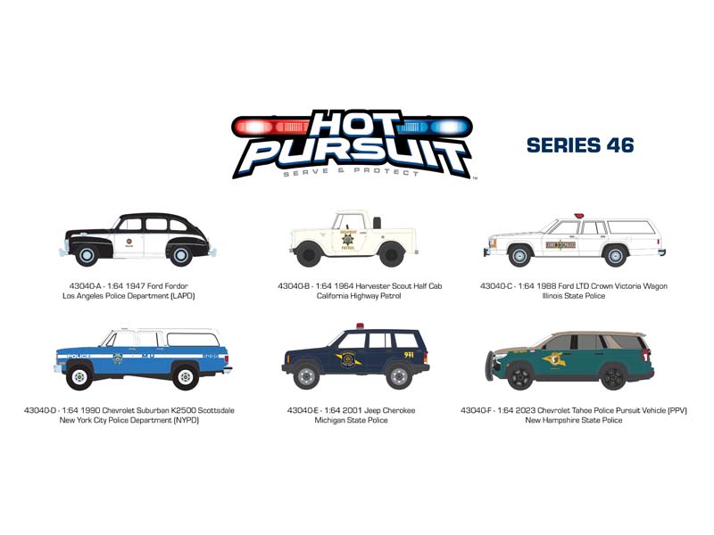 PRE-ORDER (Hot Pursuit Series 46) SET OF 6 Diecast 1:64 Scale Models - Greenlight 43040