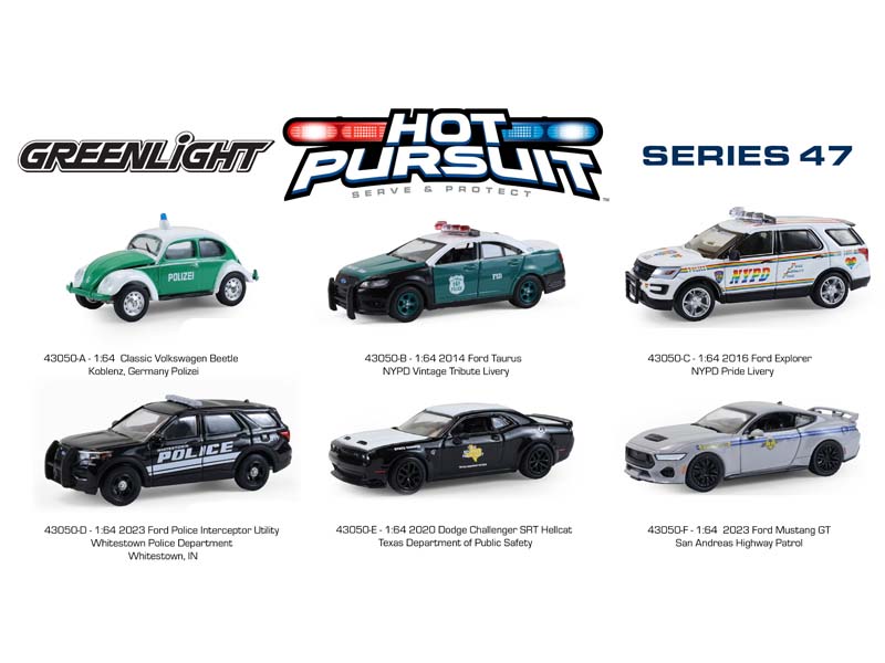 (Hot Pursuit Series 47) SET OF 6 Diecast 1:64 Scale Models - Greenlight 43050