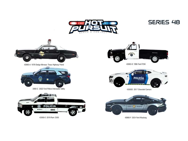 PRE-ORDER (Hot Pursuit Series 48) SET OF 6 Diecast 1:64 Scale Models - Greenlight 43060