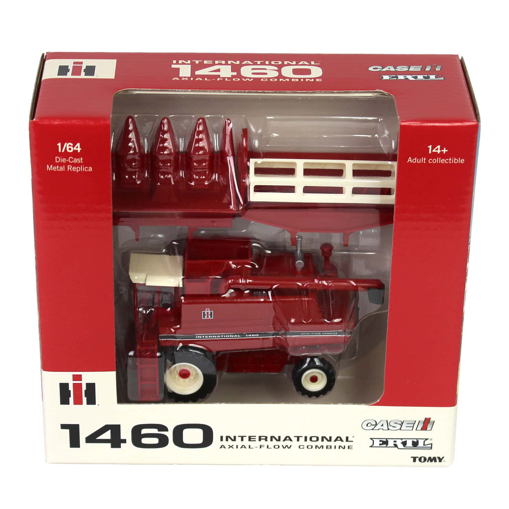 International 1460 Combine w/ Rear Wheel Assist, Corn Head & Grain Head Diecast 1:64 Scale Model - ERTL 44469