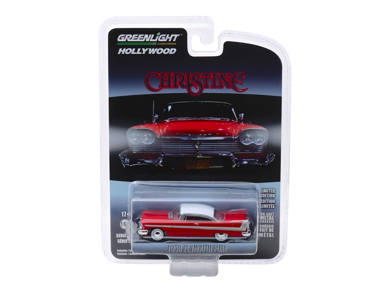 CHASE 1958 Plymouth Fury Red w/ White Top - Christine Movie (Hollywood Series) Release 23 Diecast 1:64 Scale Model - Greenlight 44830C