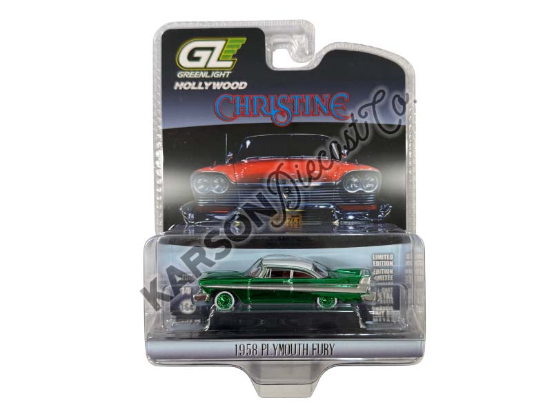 GREEN CHROME CHASE 1958 Plymouth Fury Red w/ White Top - Christine Movie (Hollywood Series Release 23) Diecast 1:64 Scale Model - Greenlight 44830C