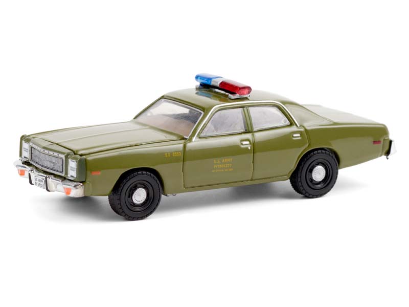 1977 Plymouth Fury U.S. Army Police Army Green - The A-Team TV Series (Hollywood Special Edition) Diecast 1:64 Scale Model - Greenlight 44865A