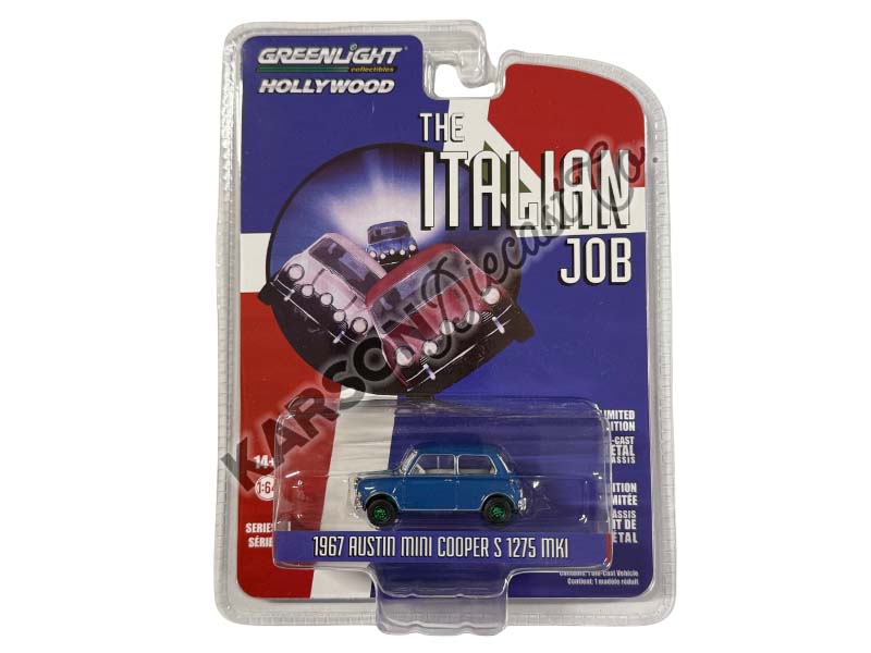 CHASE 1967 Austin Mini Cooper S 1275 MKI Blue w/ Black Stripes - The Italian Job (Hollywood Series 28) Diecast 1:64 Scale Model - Greenlight 44880A