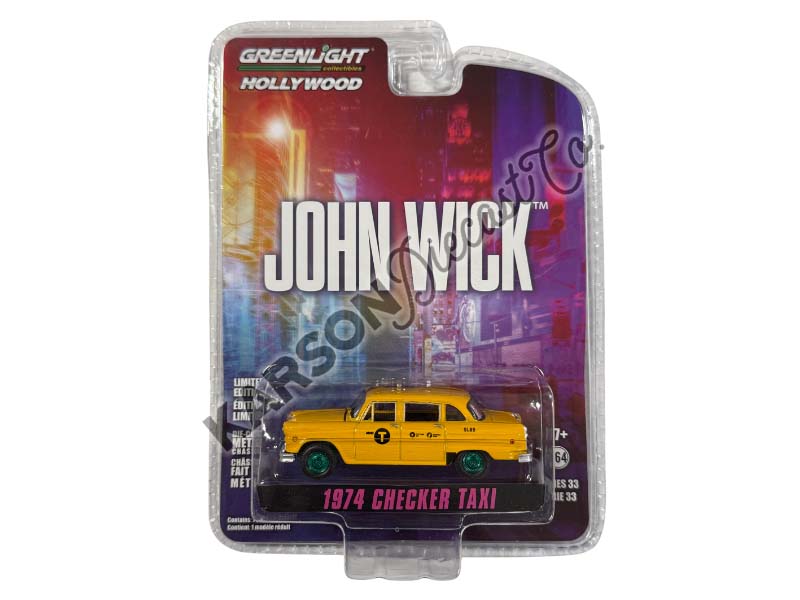CHASE 1974 Checker Motors Marathon A11 N.Y.C. Taxi - John Wick (Hollywood Series 33) Diecast 1:64 Scale Model - Greenlight 44930F