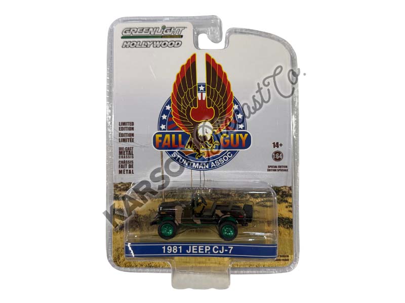 CHASE 1981 Jeep CJ-7 - Camouflage Fall Guy Stuntman Association (Hollywood Special Edition) Diecast 1:64 Scale Model - Greenlight 44965E
