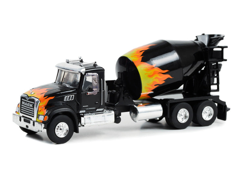 2019 Mack Granite Cement Mixer - Black w/ Flames (S.D. Trucks) Series 18 Diecast 1:64 Scale Model - Greenlight 45180B