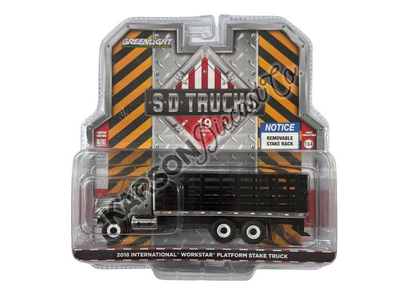 RAW CHASE 2018 International WorkStar Platform Stake - Blue (S.D. Trucks Series 19) Diecast 1:64 Scale Model - Greenlight 45190B
