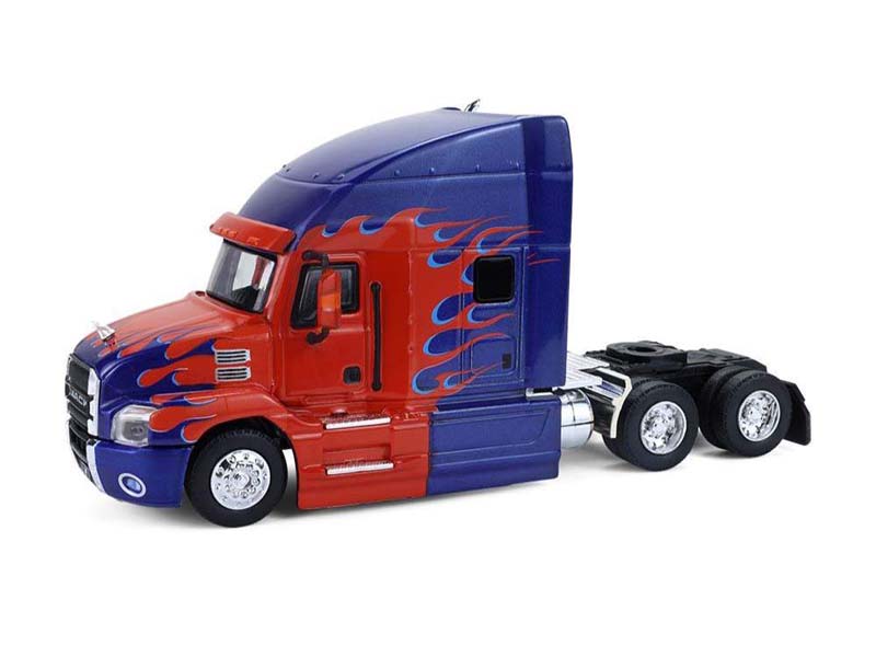 2019 Mack Anthem Truck Cab – Red & Blue Flames (S.D. Trucks Series 20) Diecast 1:64 Scale Model - Greenlight 45200C