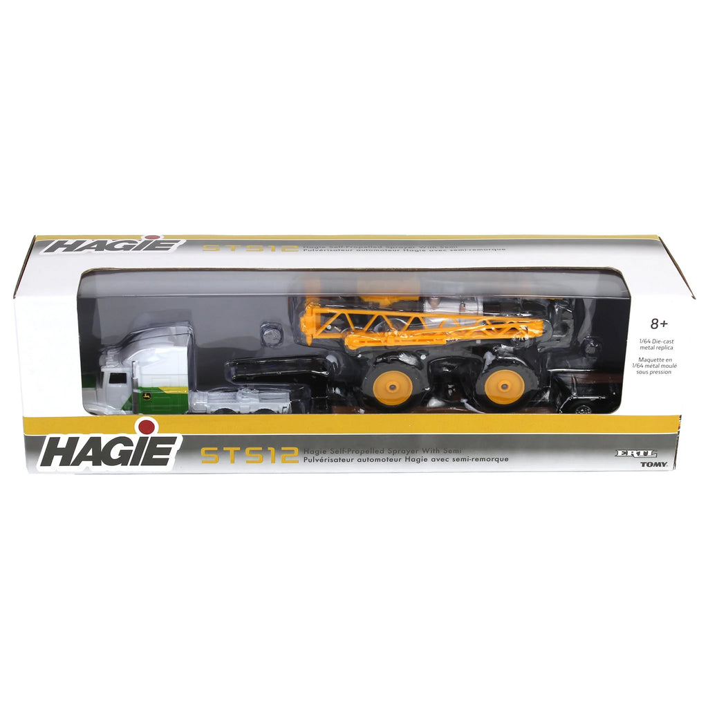 John Deere Semi w/ Lowboy Trailer & Hagie STS12 Sprayer Diecast 1:64 Scale Models - ERTL 45928
