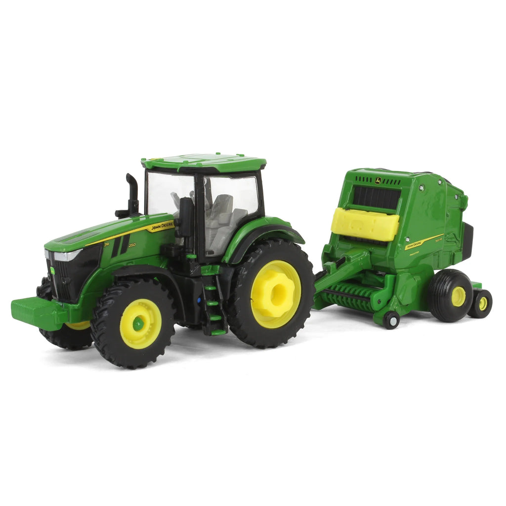 John Deere Haying Set w/ Windrower, Tractor, Hay Rake, Baler & 6 Bales Diecast 1:64 Scale Model - ERTL 45931