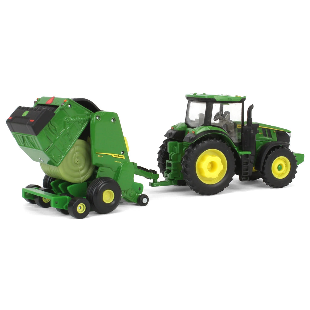 John Deere Haying Set w/ Windrower, Tractor, Hay Rake, Baler & 6 Bales Diecast 1:64 Scale Model - ERTL 45931