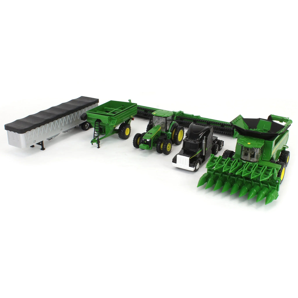 John Deere Harvesting Set w/ 8R 370 Tractor, Grain Cart, X9 1100 Combine & Grain Semi Diecast 1:64 Scale Models - ERTL 45955
