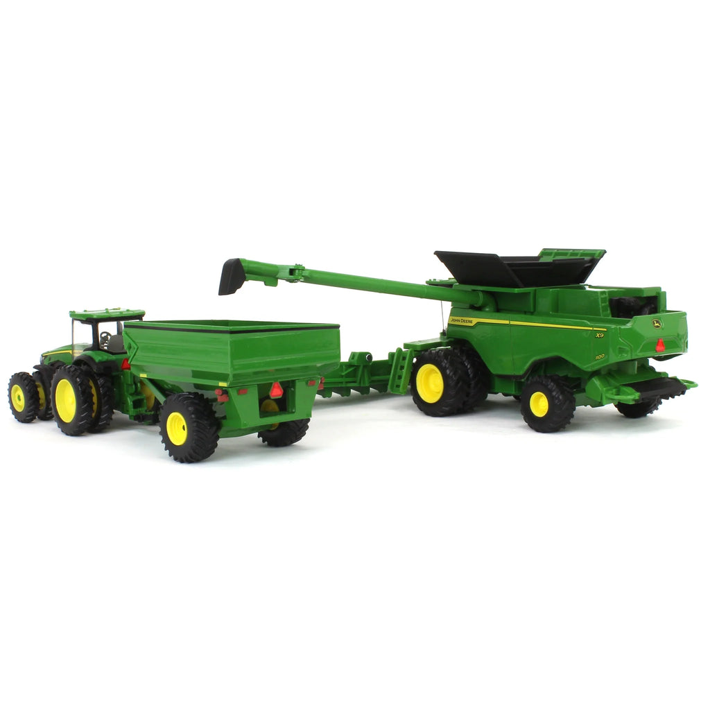 John Deere Harvesting Set w/ 8R 370 Tractor, Grain Cart, X9 1100 Combine & Grain Semi Diecast 1:64 Scale Models - ERTL 45955