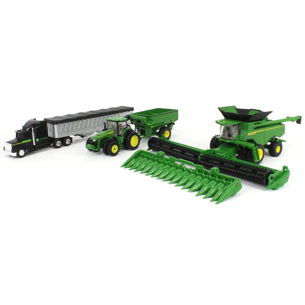 John Deere Harvesting Set w/ 8R 370 Tractor, Grain Cart, X9 1100 Combine & Grain Semi Diecast 1:64 Scale Models - ERTL 45955