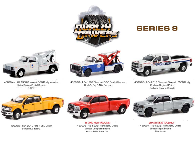(Dually Drivers) Series 9 - SET OF 6 Diecast 1:64 Scale Models - Greenlight 46090