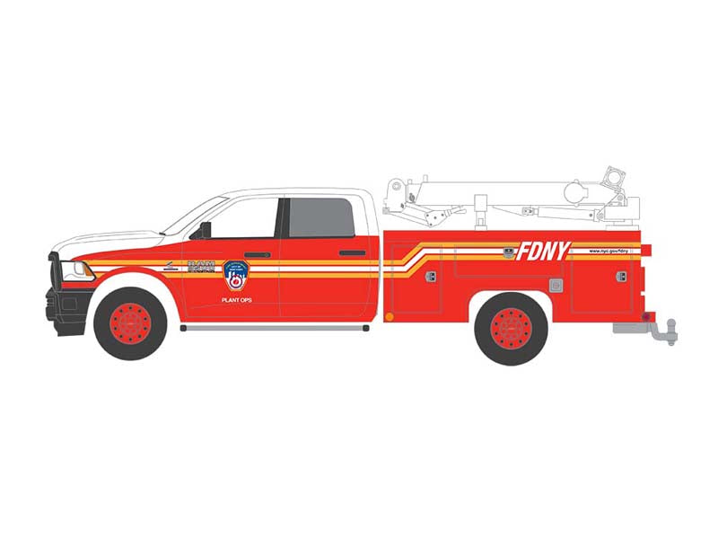 CHASE 2018 Ram 3500 Dually Crane Truck - FDNY Plant Ops (Dually Drivers) Series 10 Diecast 1:64 Scale Model - Greenlight 46100D